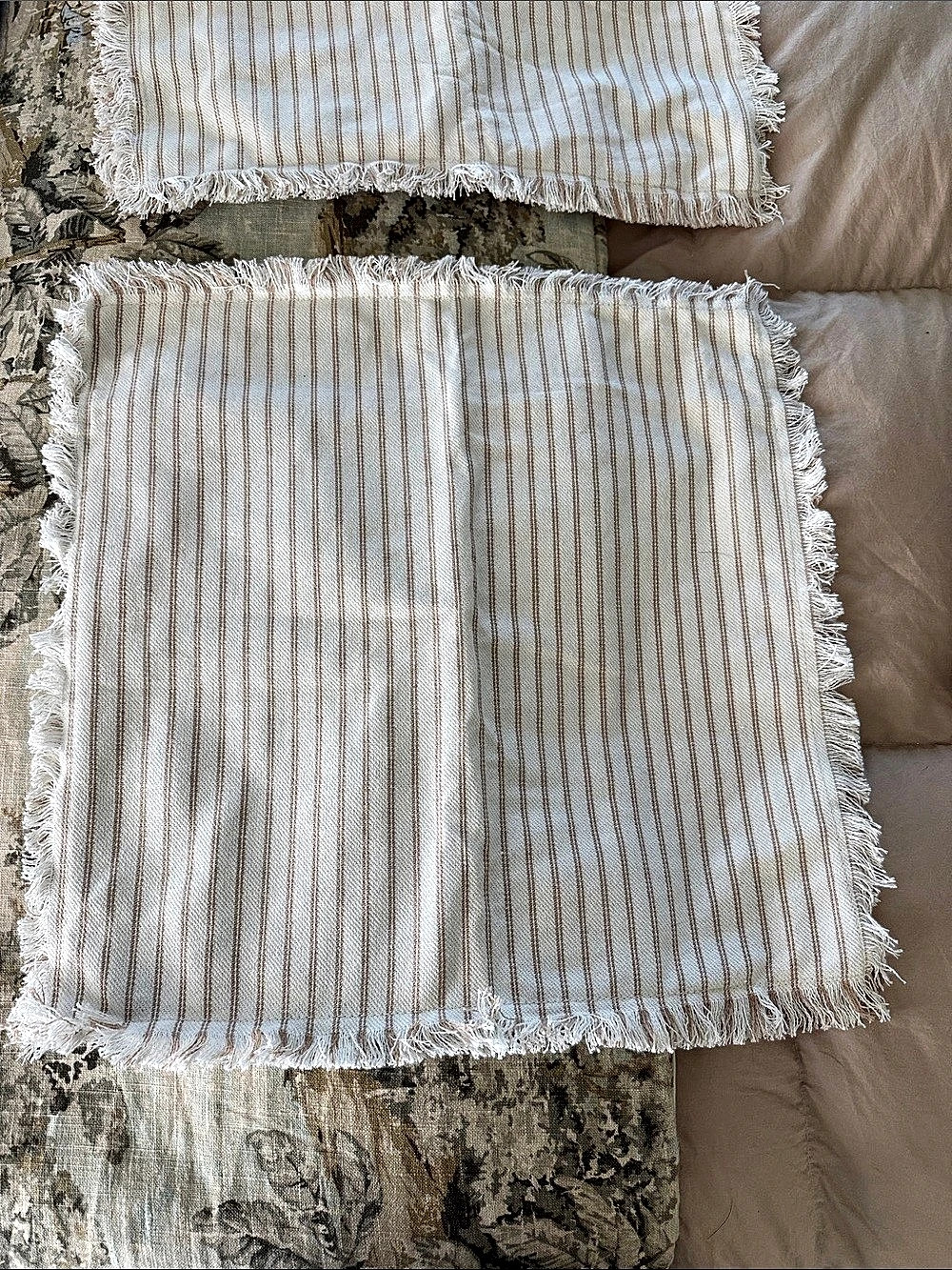 Striped Accent Pillow in White & Brown 20x20